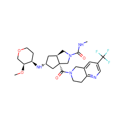 CNC(=O)N1C[C@@H]2C[C@@H](N[C@@H]3CCOC[C@@H]3OC)C[C@]2(C(=O)N2CCc3ncc(C(F)(F)F)cc3C2)C1 ZINC000103261751