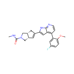 CNC(=O)N1C[C@H]2C=C(c3cc4c(-c5cc(F)ccc5OC)ccnc4[nH]3)C[C@H]2C1 ZINC000217772157