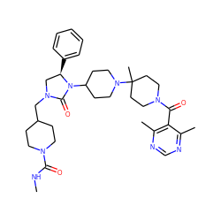 CNC(=O)N1CCC(CN2C[C@@H](c3ccccc3)N(C3CCN(C4(C)CCN(C(=O)c5c(C)ncnc5C)CC4)CC3)C2=O)CC1 ZINC000049775588