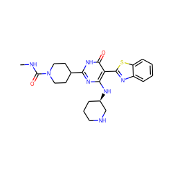 CNC(=O)N1CCC(c2nc(N[C@@H]3CCCNC3)c(-c3nc4ccccc4s3)c(=O)[nH]2)CC1 ZINC001772593285