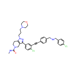 CNC(=O)N1CCc2c(c(-c3ccc(Cl)c(C#Cc4ccc(CNCc5ccc(Cl)cc5)cc4)c3)nn2CCCN2CCOCC2)C1 ZINC000095595702