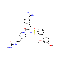 CNC(=O)NCCC1CCN(C(=O)[C@H](Cc2cccc(C(=N)N)c2)NS(=O)(=O)c2cccc(-c3ccc(OC)cc3OC)c2)CC1 ZINC000169323461