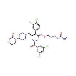 CNC(=O)NCCCO/N=C(\CN(C)C(=O)c1cc(Cl)cc(Cl)c1)[C@@H](CCN1CCC(N2CCCCC2=O)CC1)c1ccc(Cl)c(Cl)c1 ZINC000027901685
