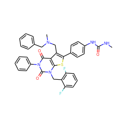 CNC(=O)Nc1ccc(-c2sc3c(c2CN(C)Cc2ccccc2)c(=O)n(-c2ccccc2)c(=O)n3Cc2c(F)cccc2F)cc1 ZINC000084671916