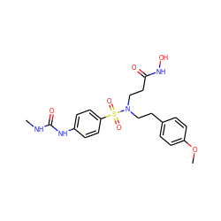 CNC(=O)Nc1ccc(S(=O)(=O)N(CCC(=O)NO)CCc2ccc(OC)cc2)cc1 ZINC000033999289