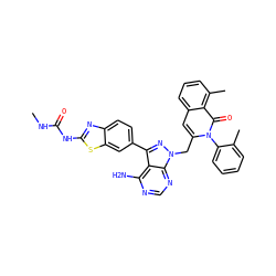 CNC(=O)Nc1nc2ccc(-c3nn(Cc4cc5cccc(C)c5c(=O)n4-c4ccccc4C)c4ncnc(N)c34)cc2s1 ZINC000088346101