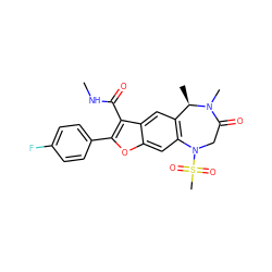 CNC(=O)c1c(-c2ccc(F)cc2)oc2cc3c(cc12)[C@@H](C)N(C)C(=O)CN3S(C)(=O)=O ZINC000143678298