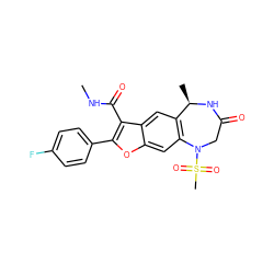 CNC(=O)c1c(-c2ccc(F)cc2)oc2cc3c(cc12)[C@@H](C)NC(=O)CN3S(C)(=O)=O ZINC000149717022