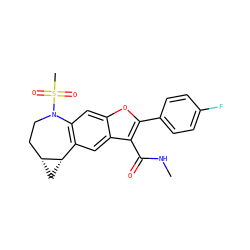 CNC(=O)c1c(-c2ccc(F)cc2)oc2cc3c(cc12)[C@@H]1C[C@@H]1CCN3S(C)(=O)=O ZINC000149593838