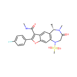 CNC(=O)c1c(-c2ccc(F)cc2)oc2cc3c(cc12)[C@H](C)N(C)C(=O)CN3S(C)(=O)=O ZINC000143681343