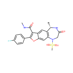 CNC(=O)c1c(-c2ccc(F)cc2)oc2cc3c(cc12)[C@H](C)NC(=O)CN3S(C)(=O)=O ZINC000149717221