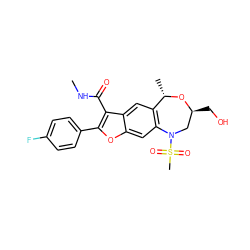 CNC(=O)c1c(-c2ccc(F)cc2)oc2cc3c(cc12)[C@H](C)O[C@@H](CO)CN3S(C)(=O)=O ZINC000149723459