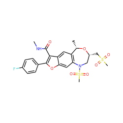 CNC(=O)c1c(-c2ccc(F)cc2)oc2cc3c(cc12)[C@H](C)O[C@H](CS(C)(=O)=O)CN3S(C)(=O)=O ZINC000143676929