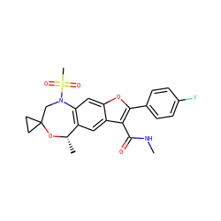 CNC(=O)c1c(-c2ccc(F)cc2)oc2cc3c(cc12)[C@H](C)OC1(CC1)CN3S(C)(=O)=O ZINC000143696679