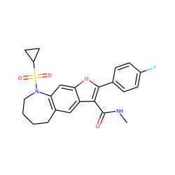 CNC(=O)c1c(-c2ccc(F)cc2)oc2cc3c(cc12)CCCCN3S(=O)(=O)C1CC1 ZINC000144113510