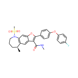 CNC(=O)c1c(-c2ccc(Oc3ccc(F)cc3)cc2)oc2cc3c(cc12)[C@@H](C)CCCN3S(C)(=O)=O ZINC000144109185