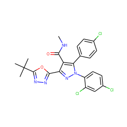 CNC(=O)c1c(-c2nnc(C(C)(C)C)o2)nn(-c2ccc(Cl)cc2Cl)c1-c1ccc(Cl)cc1 ZINC000040425024