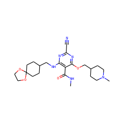 CNC(=O)c1c(NCC2CCC3(CC2)OCCO3)nc(C#N)nc1OCC1CCN(C)CC1 ZINC000040407251