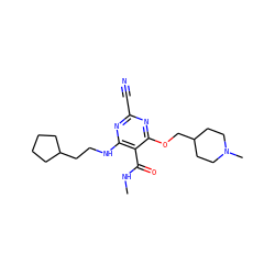 CNC(=O)c1c(NCCC2CCCC2)nc(C#N)nc1OCC1CCN(C)CC1 ZINC000040917299