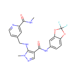 CNC(=O)c1cc(CNc2c(C(=O)Nc3ccc4c(c3)OC(F)(F)O4)cnn2C)ccn1 ZINC000028951841