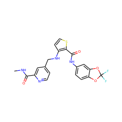 CNC(=O)c1cc(CNc2ccsc2C(=O)Nc2ccc3c(c2)OC(F)(F)O3)ccn1 ZINC000028951846