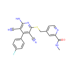 CNC(=O)c1cc(CSc2nc(N)c(C#N)c(-c3ccc(F)cc3)c2C#N)ccn1 ZINC000148873181