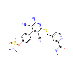 CNC(=O)c1cc(CSc2nc(N)c(C#N)c(-c3ccc(OS(=O)(=O)N(C)C)cc3)c2C#N)ccn1 ZINC000149509765