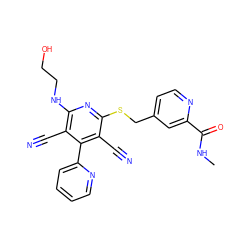 CNC(=O)c1cc(CSc2nc(NCCO)c(C#N)c(-c3ccccn3)c2C#N)ccn1 ZINC000140448592