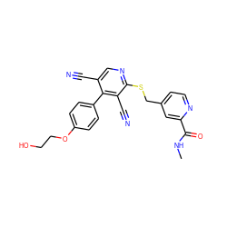 CNC(=O)c1cc(CSc2ncc(C#N)c(-c3ccc(OCCO)cc3)c2C#N)ccn1 ZINC000204573576