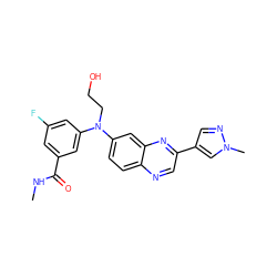 CNC(=O)c1cc(F)cc(N(CCO)c2ccc3ncc(-c4cnn(C)c4)nc3c2)c1 ZINC000204168757