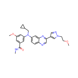 CNC(=O)c1cc(OC)cc(N(CC2CC2)c2ccc3ncc(-c4cnn(CCOC)c4)nc3c2)c1 ZINC000204147348