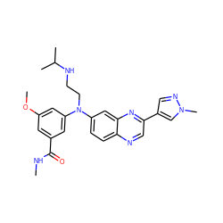 CNC(=O)c1cc(OC)cc(N(CCNC(C)C)c2ccc3ncc(-c4cnn(C)c4)nc3c2)c1 ZINC000204171090