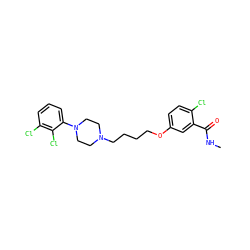 CNC(=O)c1cc(OCCCCN2CCN(c3cccc(Cl)c3Cl)CC2)ccc1Cl ZINC000653871499