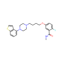 CNC(=O)c1cc(OCCCCN2CCN(c3cccc4sccc34)CC2)ccc1F ZINC000653859714