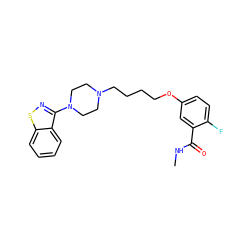 CNC(=O)c1cc(OCCCCN2CCN(c3nsc4ccccc34)CC2)ccc1F ZINC000653871739