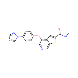 CNC(=O)c1cc2c(Oc3ccc(-n4cncn4)cc3)cncc2s1 ZINC000013864417