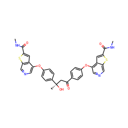 CNC(=O)c1cc2c(Oc3ccc(C(=O)C[C@@](C)(O)c4ccc(Oc5cncc6sc(C(=O)NC)cc56)cc4)cc3)cncc2s1 ZINC000027105555