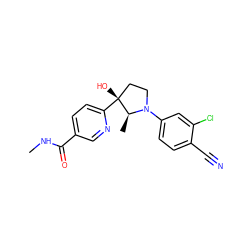 CNC(=O)c1ccc([C@]2(O)CCN(c3ccc(C#N)c(Cl)c3)[C@H]2C)nc1 ZINC000095587155