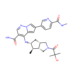 CNC(=O)c1ccc(-c2cc3c(N[C@@H]4C[C@@H]5CN(C(=O)C(C)(C)O)C[C@@H]5[C@H]4C)c(C(N)=O)cnn3c2)cn1 ZINC000203815386