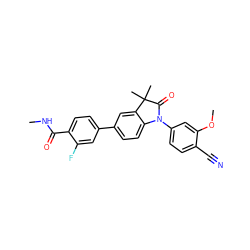 CNC(=O)c1ccc(-c2ccc3c(c2)C(C)(C)C(=O)N3c2ccc(C#N)c(OC)c2)cc1F ZINC000084603954