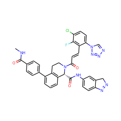 CNC(=O)c1ccc(-c2cccc3c2CCN(C(=O)/C=C/c2c(-n4cnnn4)ccc(Cl)c2F)[C@@H]3C(=O)Nc2ccc3c(c2)CN=N3)cc1 ZINC000473220568