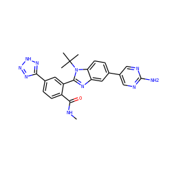 CNC(=O)c1ccc(-c2nn[nH]n2)cc1-c1nc2cc(-c3cnc(N)nc3)ccc2n1C(C)(C)C ZINC000143822218