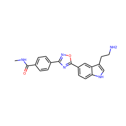 CNC(=O)c1ccc(-c2noc(-c3ccc4[nH]cc(CCN)c4c3)n2)cc1 ZINC000013827471