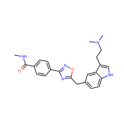 CNC(=O)c1ccc(-c2noc(Cc3ccc4[nH]cc(CCN(C)C)c4c3)n2)cc1 ZINC000013827483