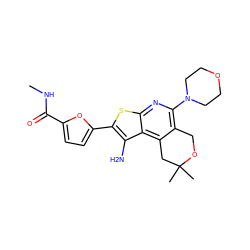 CNC(=O)c1ccc(-c2sc3nc(N4CCOCC4)c4c(c3c2N)CC(C)(C)OC4)o1 ZINC000008672658