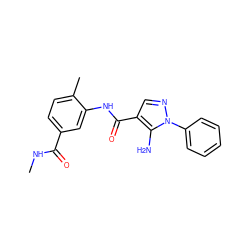 CNC(=O)c1ccc(C)c(NC(=O)c2cnn(-c3ccccc3)c2N)c1 ZINC000064549849