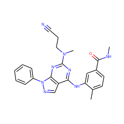 CNC(=O)c1ccc(C)c(Nc2nc(N(C)CCC#N)nc3c2cnn3-c2ccccc2)c1 ZINC000029048646