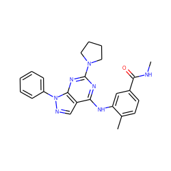 CNC(=O)c1ccc(C)c(Nc2nc(N3CCCC3)nc3c2cnn3-c2ccccc2)c1 ZINC000029048392