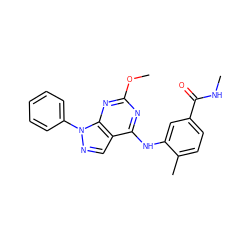 CNC(=O)c1ccc(C)c(Nc2nc(OC)nc3c2cnn3-c2ccccc2)c1 ZINC000029048573