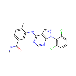 CNC(=O)c1ccc(C)c(Nc2ncnc3c2cnn3-c2c(Cl)cccc2Cl)c1 ZINC000029050540